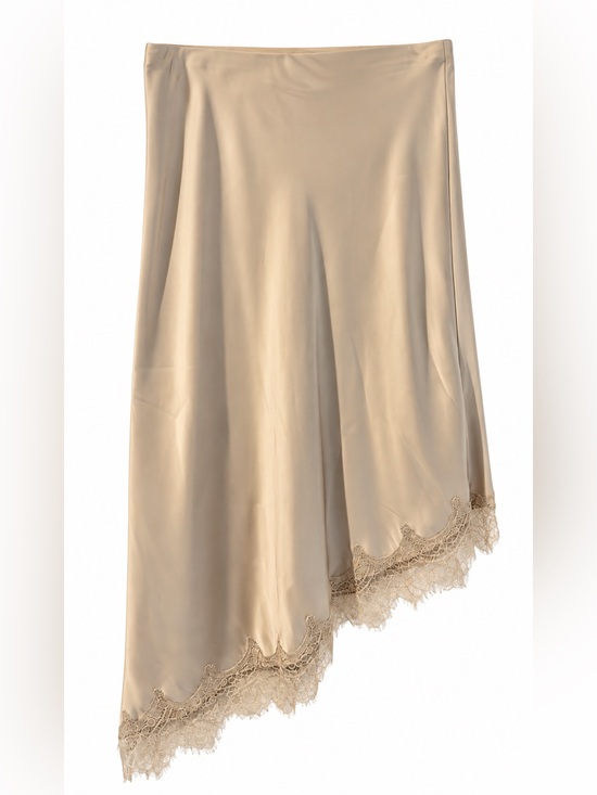 Zara Dresses & Skirts - Zara Asymmetrical Cream Lace-Hem Satin Skirt